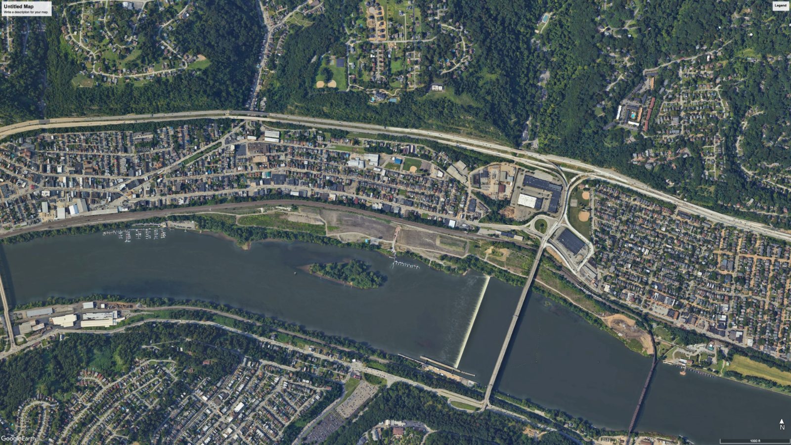 Aerial photo of the cleaned-up Allegheny Shores site